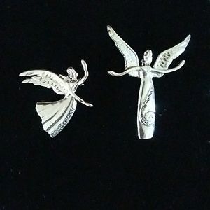 2 Sweet Silver Angel Pins ~ Kindness & Protect